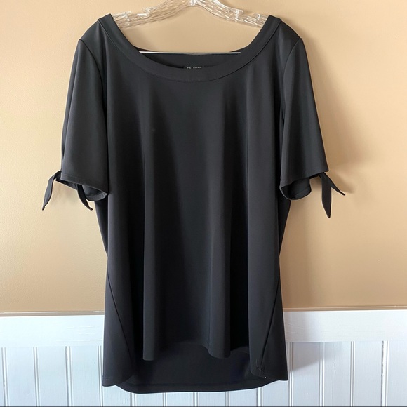Talbots size X black blouse with short tie sleeves and scoop neck - Picture 2 of 8